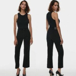 Denim Forum Arlo Black Corduroy High Rise Ankle-Length Straight Jeans Size 24